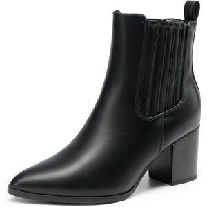 Women's Black Pointed Toe Ankle Boots Chunky Block Heel Bootie Fall